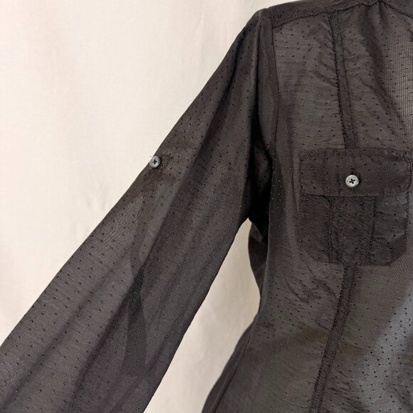 White House Black Market Women's Long Sleeve Button Down Sheer Top | Black | 4 - Picture 5 of 10